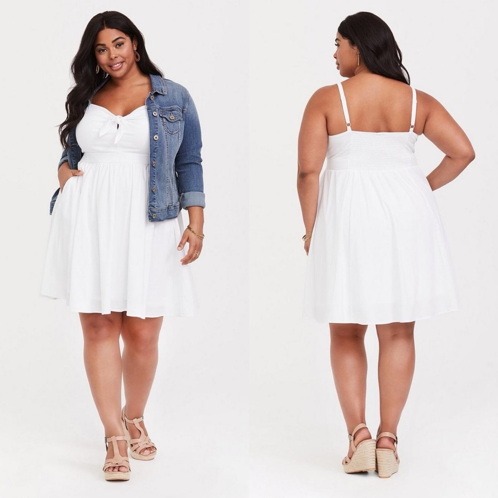 Torrid Mini Poplin Tie-Front Skater Dress White 00 M 10 NWT